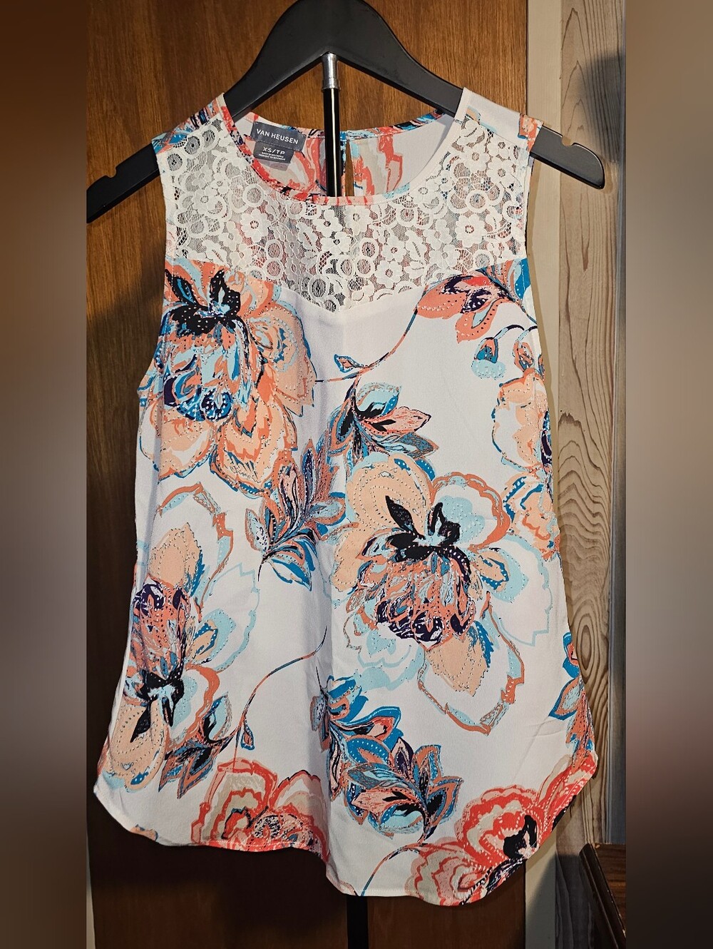 Van Heusen White Floral Lace Yoke Sleeveless Dress